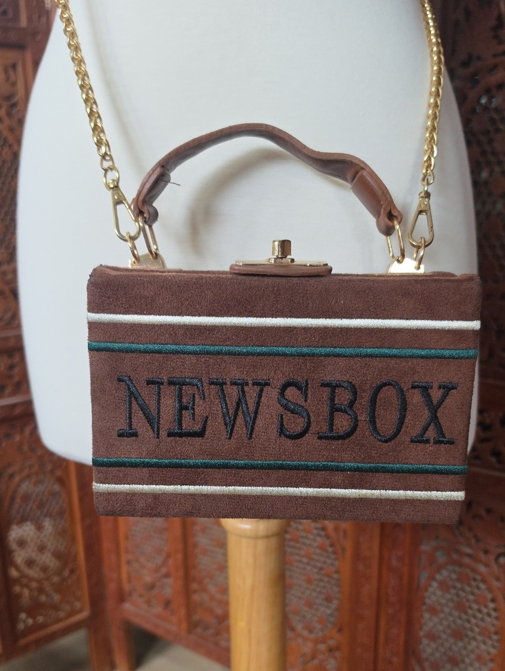 Brown Suede Top-Handle Crossbody Bag